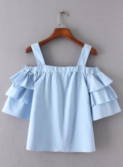 Oasap Spaghetti Strap Off Shoulder Flounce Hem Blouses