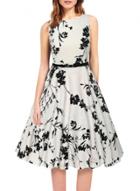 Oasap Women's Retro Floral Print Round Neck A-line Dress