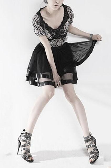 Oasap High Sheer Three Layer Pleated Lace Skirt