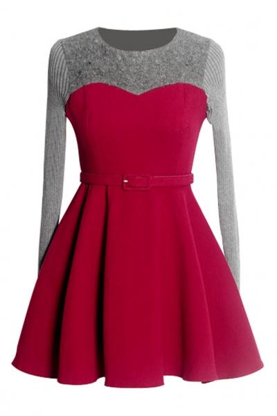 Oasap Delightful Color Block Paneled Knitted Winter Dress