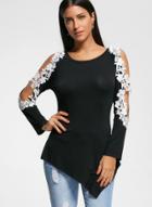 Oasap ' Round Neck Long Sleeve Lace Splicing Top