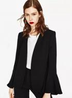 Oasap Solid Flare Sleeve Open Front Blazer