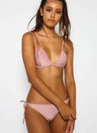 Oasap Solid Triangle Top Side Tie Bottom Bikini Set