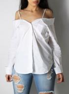 Oasap Spaghetti Strap Off Shoulder Long Sleeve Button Down Shirt