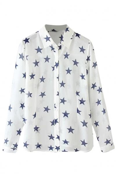 Oasap Starry Print Button Down Shirt