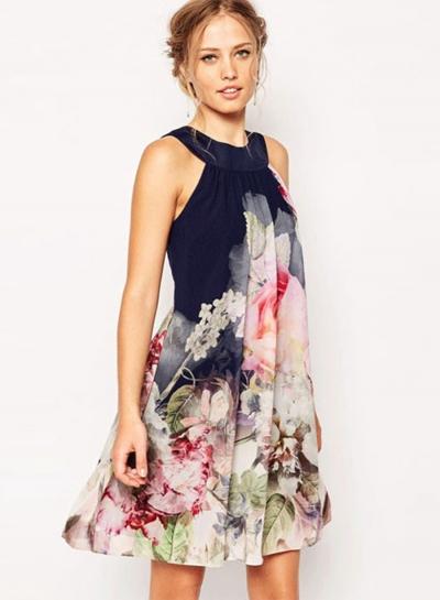 Oasap Floral Halter Off Shoulder Sleeveless Backless Dress