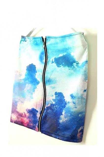Oasap Vintage Galaxy Print Zippering Skirt