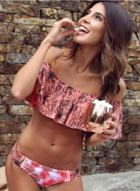 Oasap Off Shoulder Ruffle Floral Print Bikini Set