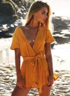 Oasap Deep V Neck Bandage Short Sleeve Jumpsuits