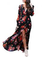 Oasap Deep V Neck Long Sleeve Slit Floral Maxi Dress