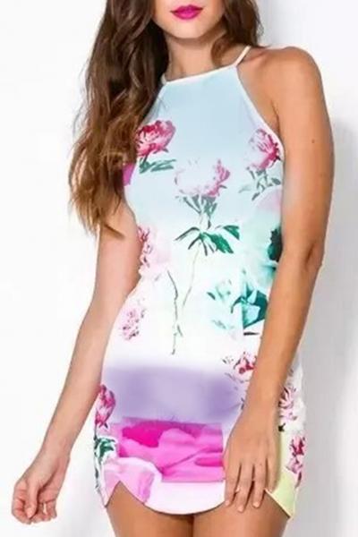 Oasap Gorgeous Floral Print Halter Neck Cami Dress