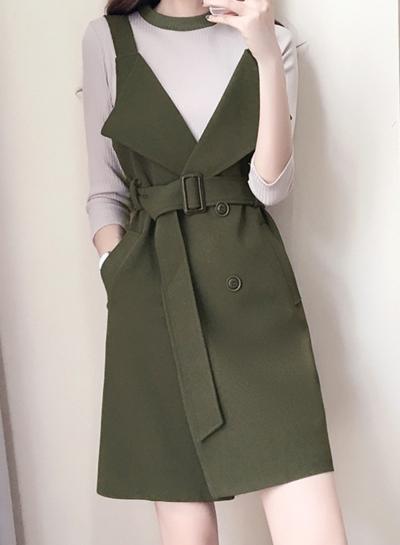 Oasap Fashion 2 Piece Dress Set With Belt