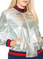 Oasap Women's Metallic Color Block Zip Trim Bomber Jacket