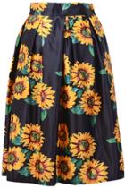 Oasap Fancy Sunflower Print Pleated A-line Midi Skirt