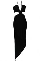 Oasap Black Sexy Bold Asymmetrical Maxi Dress