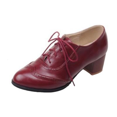 Oasap Vintage Pointed Toe Lace Up Block Heels Shoes