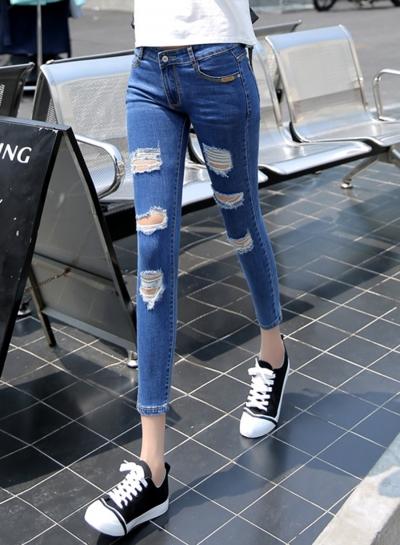 Oasap Women's Fashion Skinny Ninth Ripped Denim Pencil Pants