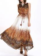 Oasap Sleeveless Pattern Print Loose Chiffon Maxi Dress
