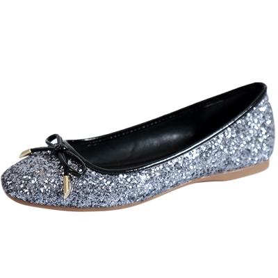 Oasap Square Toe Bow Flat Heels Sequin Shoes