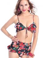 Oasap Sexy Floral Print Lace-up Bikini