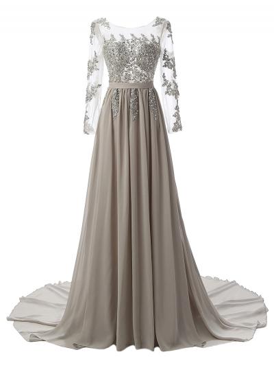 Oasap Elegant Rhinestone Lace Trim Scoop Back Prom Dress
