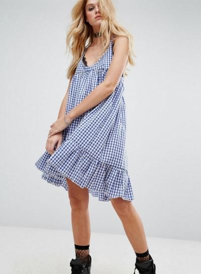 Oasap V Neck Flounce Panel Loose Slip Dress