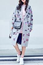 Oasap Sweet Floral Printing Lapel Snap Button Coat