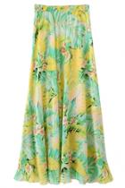 Oasap Yellow Blend Green Floral Print Midi Skirt