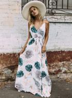 Oasap Foiled Flower Print V Neck Maxi Dress