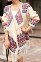 Oasap National Wind Striped Cardigan With Tassel