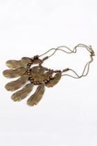 Oasap Feather Pendant Bead Embellished Necklace