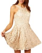 Oasap Women's Fashion Sleeveless Backless Lace Mini Skater Dress
