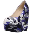 Oasap Round Toe Camouflage Wedge Heels Slip On Pumps