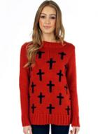 Oasap Cross Pattern Round Neck Long Sleeve Sweater