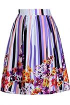 Oasap Colorful Floral Print Pleated Skirt