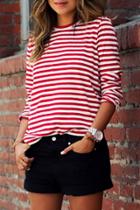 Oasap Contrast-striped Round Neckline Loose Fit Knit Tee