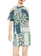 Oasap Women Fashion Off Shoulder Short Sleeve Floral Print Dress