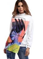 Oasap Printed Irregular Fleece Pullover Sweatshirt