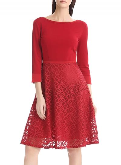 Oasap Women's Elegant Lace Paneled Round Neck Slim Fit Dress
