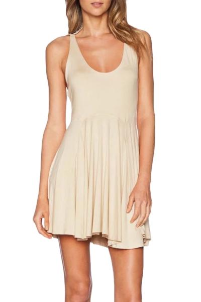 Oasap Women Lace Trim Crossed Back Scoop Neck Sleeveless Trapeze Dress