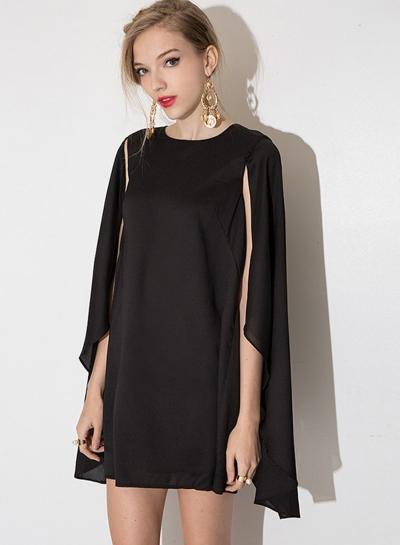 Oasap Women's Black Cape Sleeve Shift Mini Dress