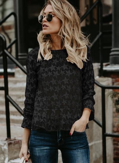 Oasap Round Neck Star See-through Lace Blouse