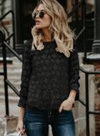 Oasap Round Neck Star See-through Lace Blouse