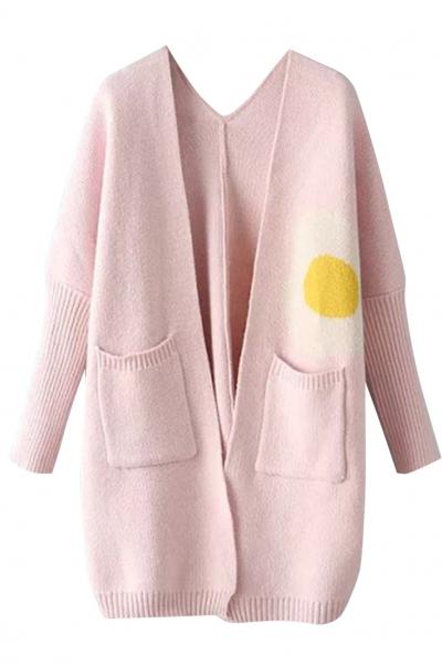 Oasap Cute Cartoon Print Long Sweater Cardigan Coat
