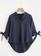 Oasap V Neck Half Sleeve Asymmetric Solid Blouses