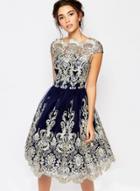 Oasap Lace Net Yarn Embroidery Midi Dresses