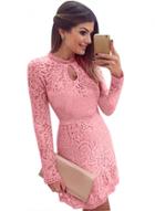 Oasap Fashion Long Sleeve Hollow Out Lace Bodycon Dress