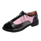 Oasap Vintage Round Toe Lace Up Color Block Low Heels Shoes