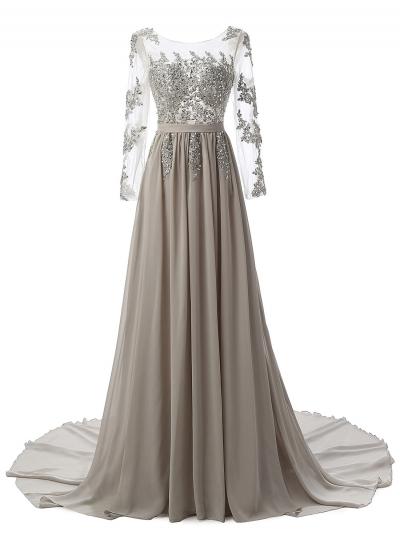 Oasap Long Sleeve Floral Lace Rhinestone Evening Dress