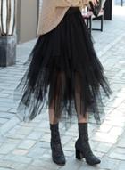 Oasap Fashion High Waist Irregular Layered Midi Mesh Skirt